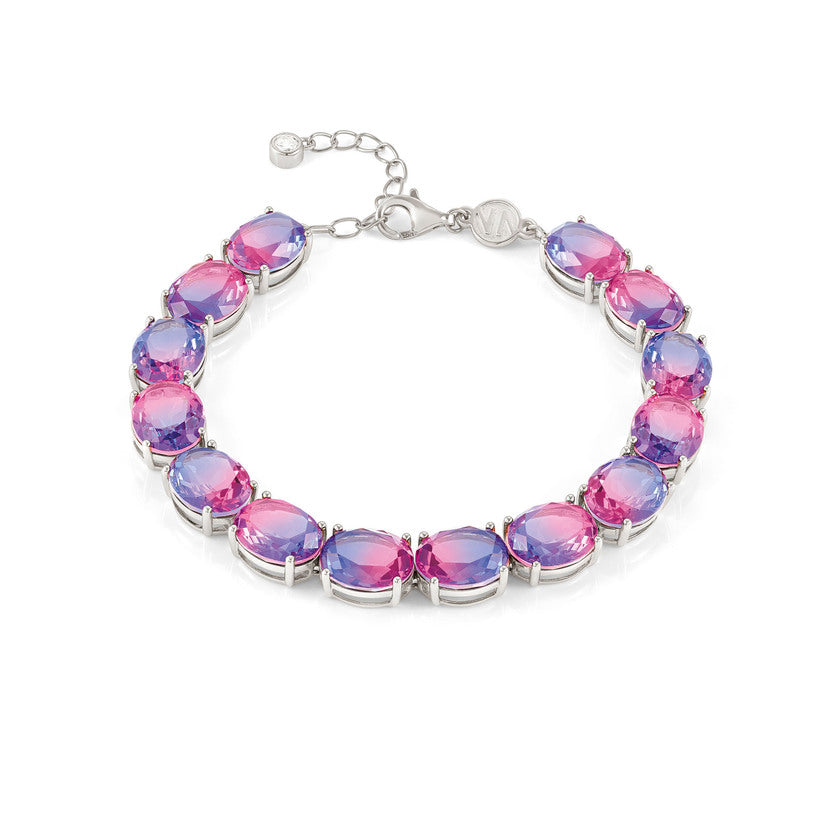 Nomination SYMBIOSI Armband aus 925er Silber, mit Glassteinen (zweifarbig, klein) verziert (028_(Rosa/Violett, Silber))
