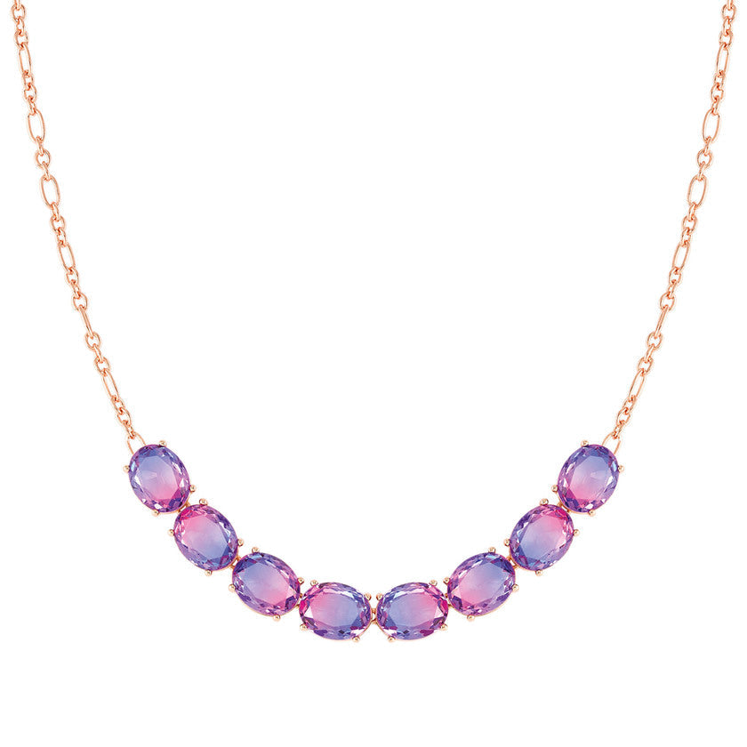 Nomination SYMBIOSI Halskette aus 925er Silber, mit Glassteinen (zweifarbig, klein) verziert (030_(Rosa/Violett, Rosegold))