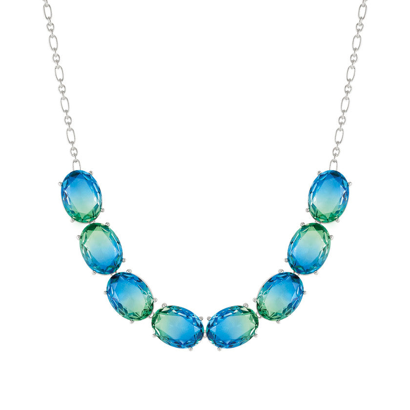 Nomination SYMBIOSI Halskette aus 925er Silber, mit Glassteinen (zweifarbig, gross) verziert (025_(Hellblau/Gruen, Silber))