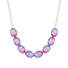 Nomination SYMBIOSI Halskette aus 925er Silber, mit Glassteinen (zweifarbig, gross) verziert (028_(Rosa/Violett, Silber))