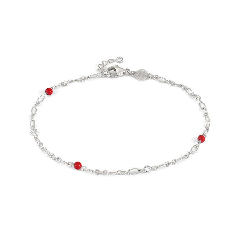 Nomination ANKLETS Fusskette aus 925er Silber, mit Cubic Zirkonia und Edelsteinen verziert (005_KORALLE)