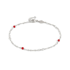 Nomination ANKLETS Fusskette aus 925er Silber, mit Cubic Zirkonia und Edelsteinen verziert (005_KORALLE)