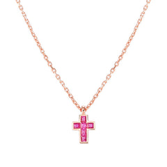 Nomination CARISMATICA Halskette aus 925er Silber, dazu Kreuz-Anhaenger (klein), mit Cubic Zirkonia besetzt (032_(Rosa, Rosegold))