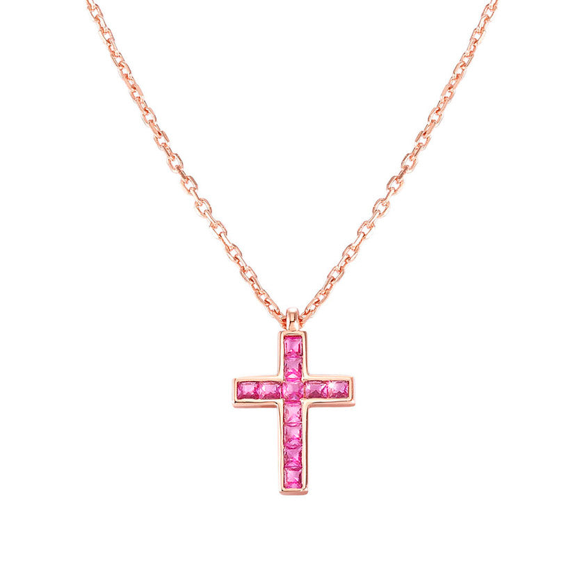 Nomination CARISMATICA Halskette aus 925er Silber, dazu Kreuz-Anhaenger (gross), mit Cubic Zirkonia besetzt (032_(Rosa, Rosegold))