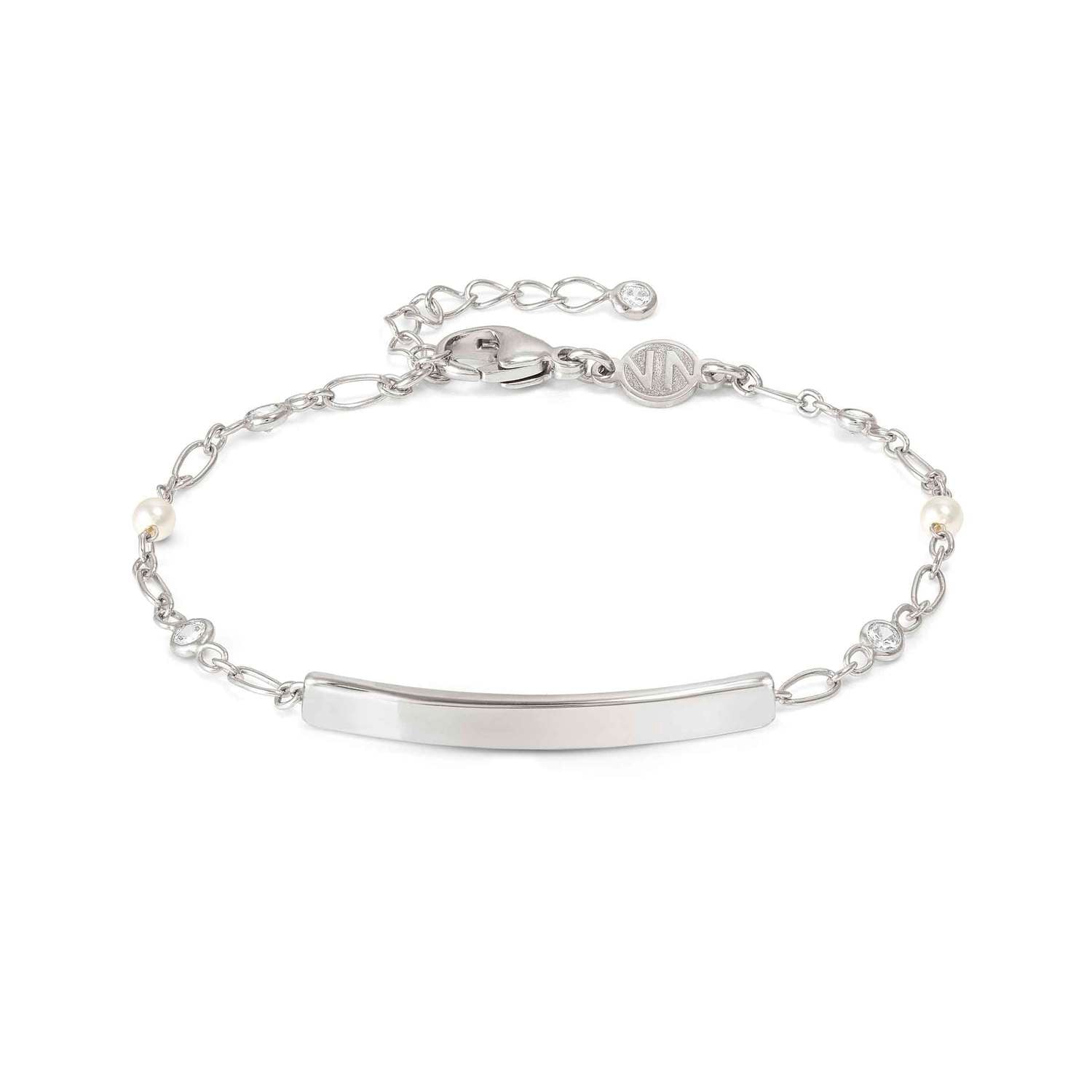 Nomination MESSAGGI D'AMORE Armband mit individuell gravierter Plakette aus 925er Silber, mit Cubic Zirkonia und Silberperlen verziert (058_(Plakette))