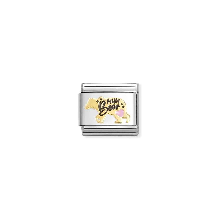 Nomination COMPOSABLE CLASSIC SYMBOLE Element aus Edelstahl, mit 18Kt Gelbgold und Emaille verziert, (81_(Mum Bear, Rosa))