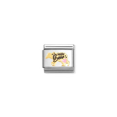 Nomination COMPOSABLE CLASSIC SYMBOLE Element aus Edelstahl, mit 18Kt Gelbgold und Emaille verziert, (81_(Mum Bear, Rosa))