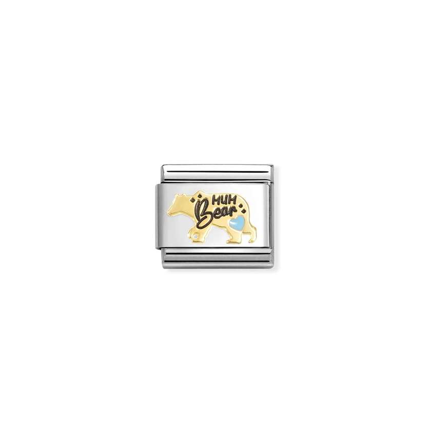 Nomination COMPOSABLE CLASSIC SYMBOLE Element aus Edelstahl, mit 18Kt Gelbgold und Emaille verziert, (82_(Mum Bear, Hellblau))