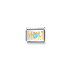 Nomination COMPOSABLE CLASSIC SYMBOLE Element aus Edelstahl, mit 18Kt Gelbgold und Emaille verziert, (83_(MOM Herz, Hellblau))
