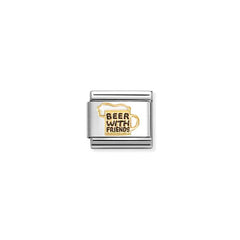 Nomination COMPOSABLE CLASSIC SYMBOLE Element aus Edelstahl, mit 18Kt Gelbgold und Emaille verziert, (87_(Beer with Friends))