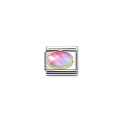 Nomination COMPOSABLE CLASSIC Element aus Edelstahl, mit facettiertem Schmuckstein in 18kt Gold-Fassung verziert (035_(Rosa/Hellblau))