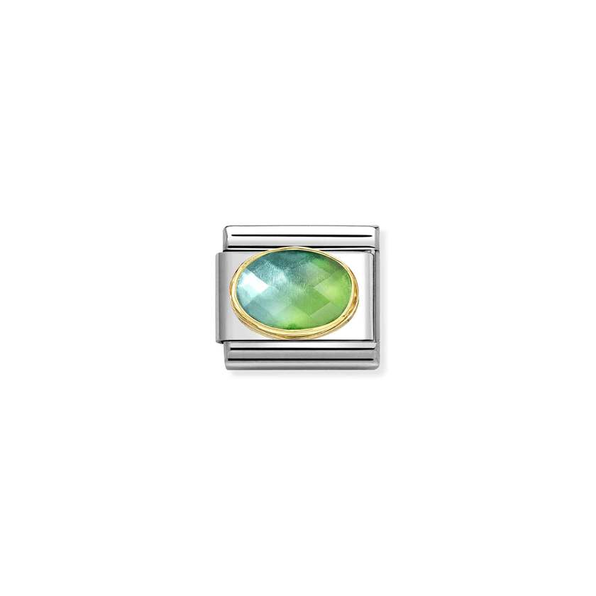 Nomination COMPOSABLE CLASSIC Element aus Edelstahl, mit facettiertem Schmuckstein in 18kt Gold-Fassung verziert (037_(Gruen/Blau))