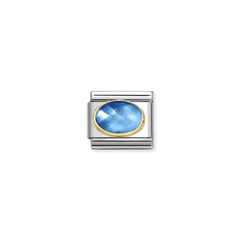 Nomination COMPOSABLE CLASSIC Element aus Edelstahl, mit facettiertem Schmuckstein in 18kt Gold-Fassung verziert (038_(Hellblau/Blau))