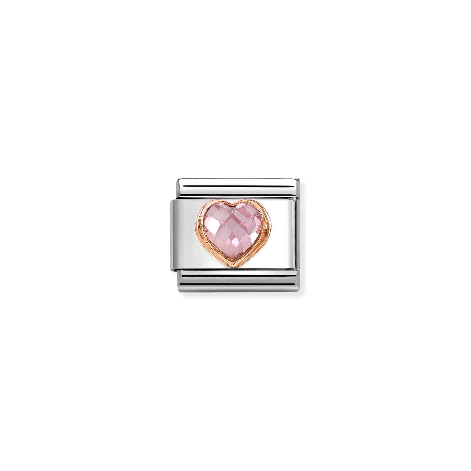 Nomination COMPOSABLE CLASSIC Element aus Edelstahl, mit facettiertem Cubic Zirkonia-Herz in 9kt Roségold-Fassung verziert (003_ROSA)