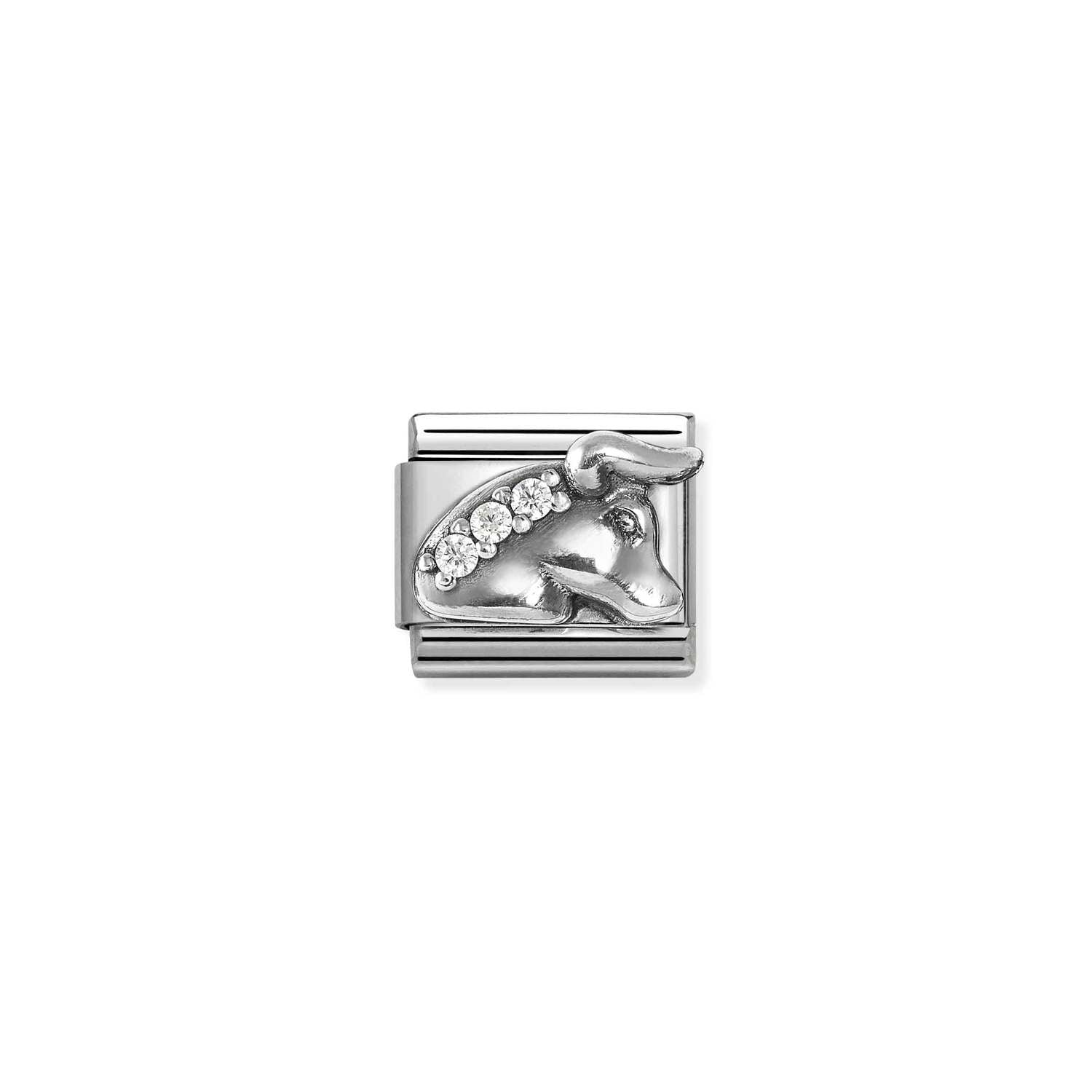 Nomination COMPOSABLE CLASSIC Element aus Edelstahl, dazu mit Cubic Zirkonia verziertes Sternzeichen-Relief aus 925er Silber (02_Stier)
