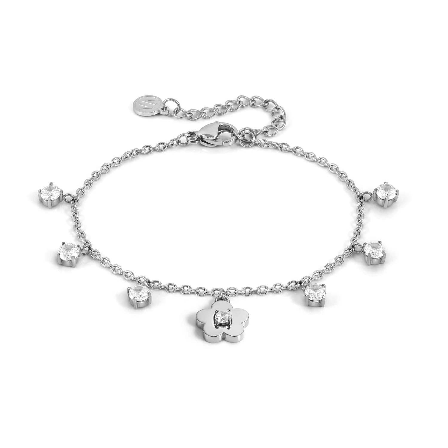 Nomination MYSOPHIE Armband aus Edelstahl, dazu mit Cubic Zirkonia verzierte Charm-Anhänger (059_(Blume))