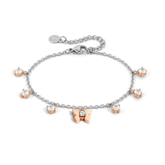 Nomination MYSOPHIE Armband aus Edelstahl, dazu mit Cubic Zirkonia verzierte Charm-Anhänger, rosé PVD-beschichtet (010_Schmetterling)
