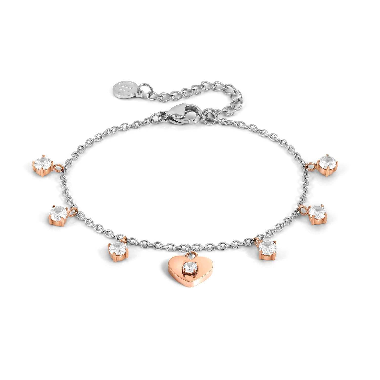 Nomination MYSOPHIE Armband aus Edelstahl, dazu mit Cubic Zirkonia verzierte Charm-Anhänger, rosé PVD-beschichtet (022_Herz)