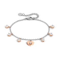 Nomination MYSOPHIE Armband aus Edelstahl, dazu mit Cubic Zirkonia verzierte Charm-Anhänger, rosé PVD-beschichtet (022_Herz)