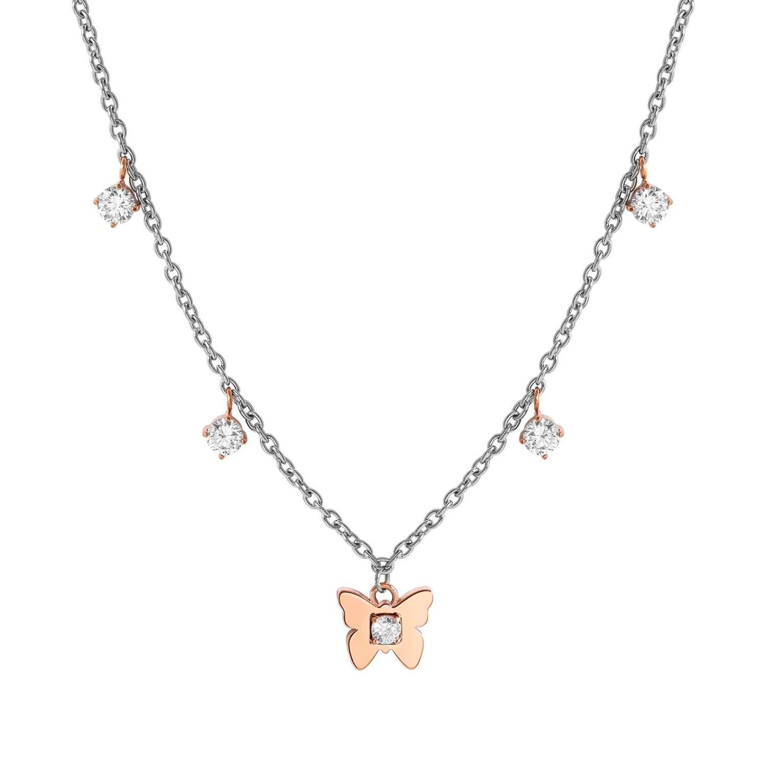 Nomination MYSOPHIE Halskette aus Edelstahl, dazu 1 Symbol und Charm-Anhänger, rosé PVD-beschichtet und mit Cubic Zirkonia verziert (010_Schmetterling)