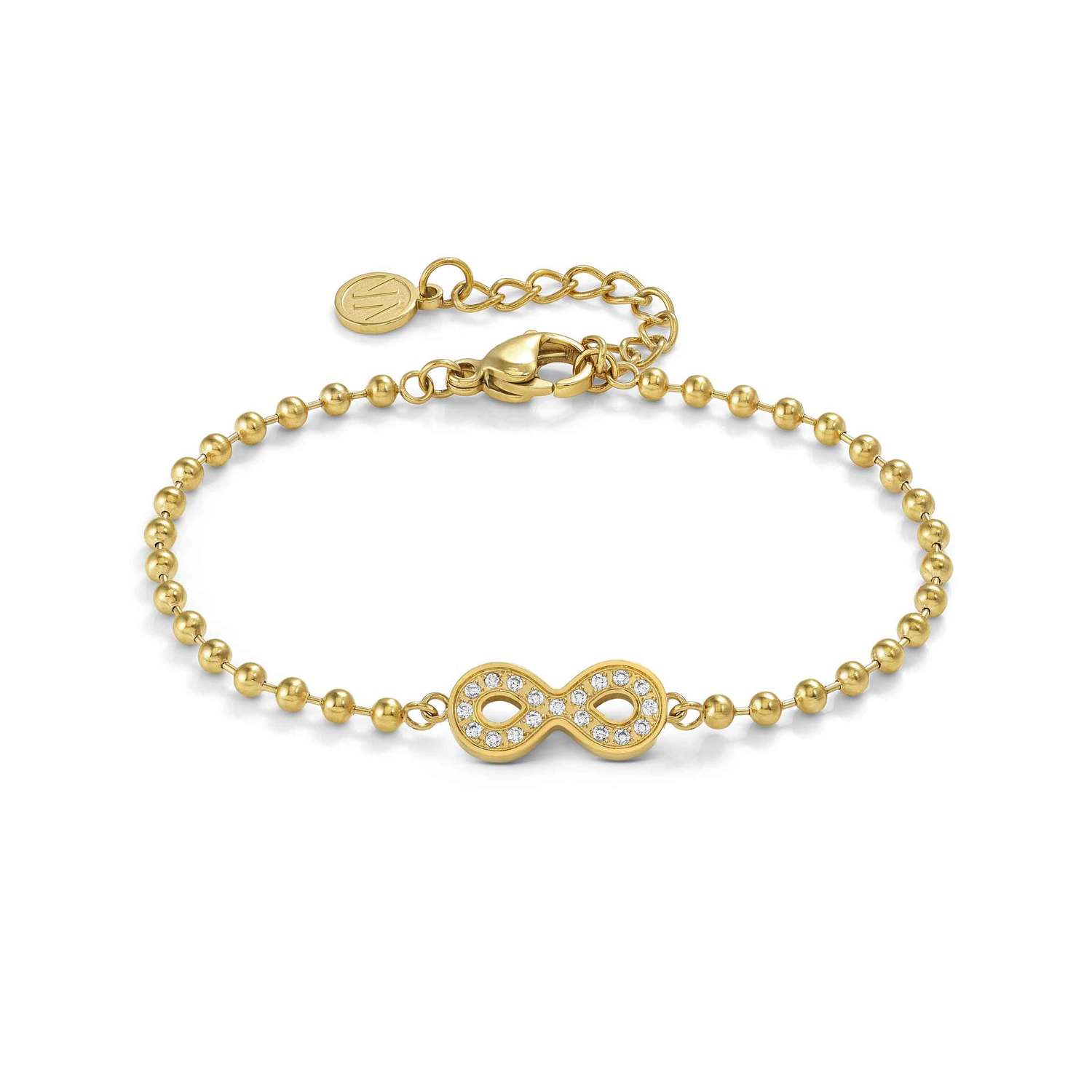 Nomination SOFFIO D'AMORE Armband aus Edelstahl, gold PVD-beschichtet, dazu mit Cubic Zirkonia besetztes Schmuckelement (024_Unendliche)