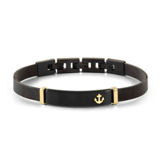 Nomination #SEALOVER Geflecht-Armband aus Edelstahl, schwarz PVD-beschichtet, mit gold PVD-beschichteten Details verziert (002_Anker)