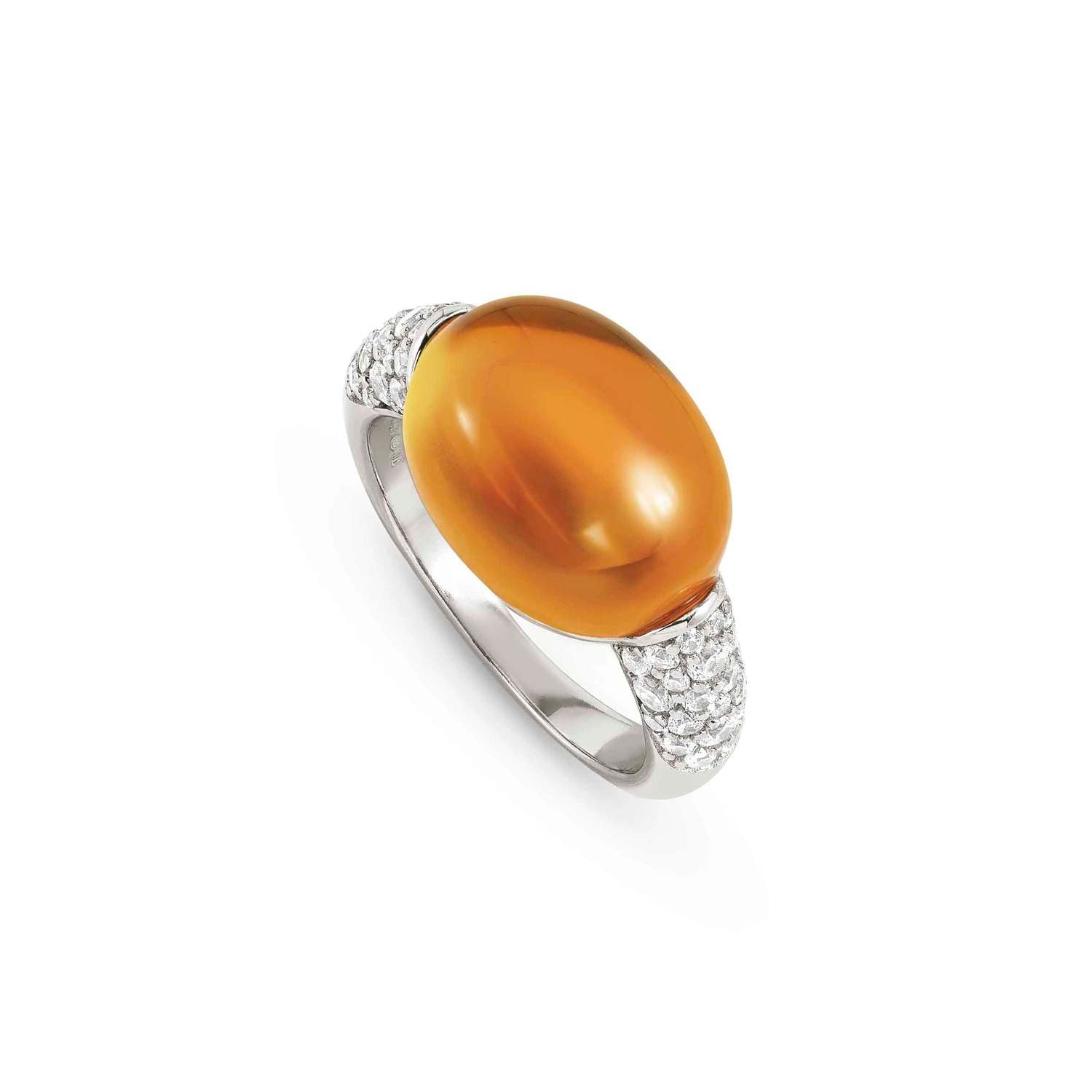 Nomination MYRADIANCE Ring aus 925er Silber, mit Cubic Zirkonia besetzt, dazu synthetischer Schmuckstein (groß) (040_(Bernstein-Gelb)-006_Grosse 15)