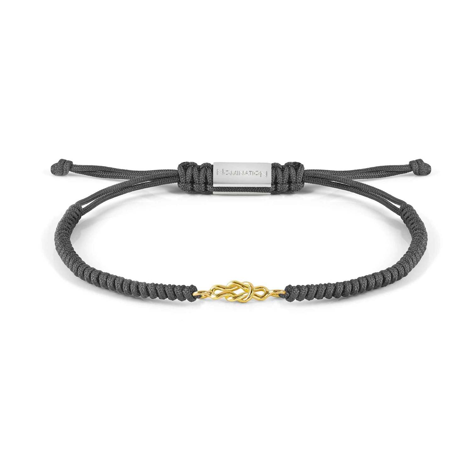 Nomination REFINED Seilarmband (Grau) mit Edelstahlverschluss, dazu Schmuckelement aus 18kt Gold (024_Knoten)