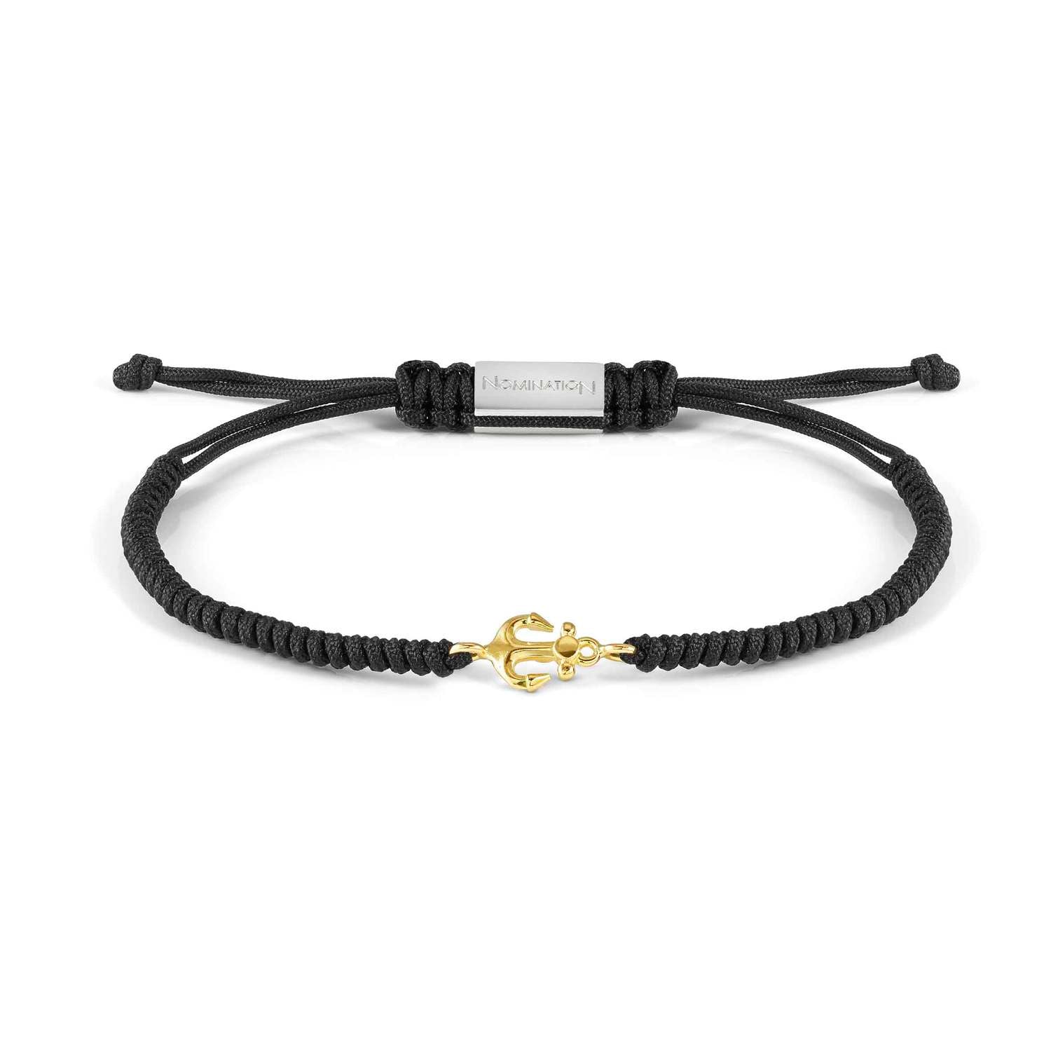 Nomination REFINED Seilarmband (Schwarz) mit Edelstahlverschluss, dazu Schmuckelement aus 18kt Gold (002_Anker)