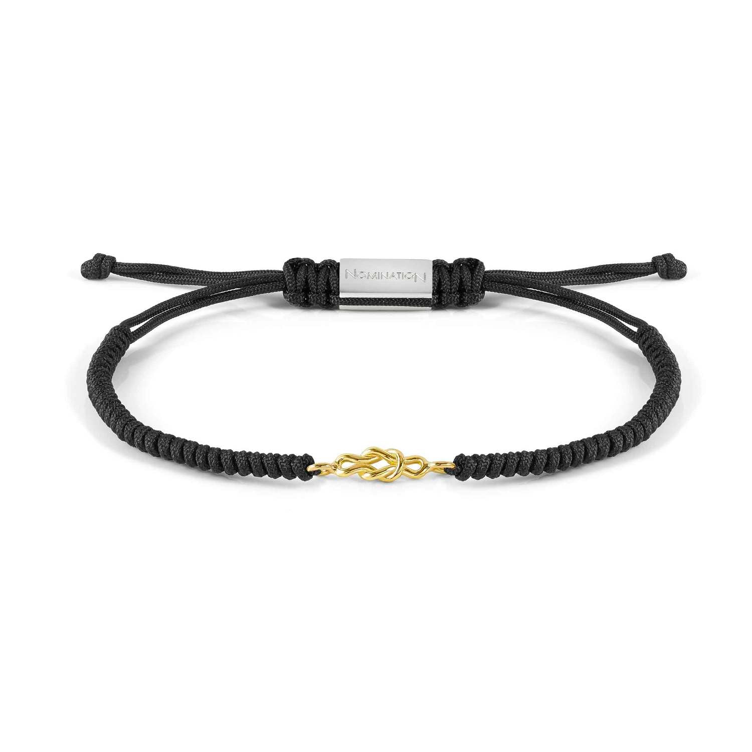 Nomination REFINED Seilarmband (Schwarz) mit Edelstahlverschluss, dazu Schmuckelement aus 18kt Gold (024_Knoten)