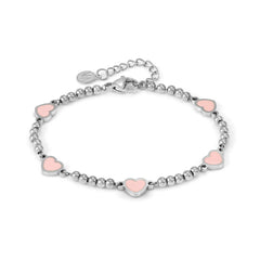 Nomination EMOSFERE Armband aus Edelstahlperlen, dazu 5 mit Emaille verzierte Schmuckelemente (006_(Herz, Rosa))