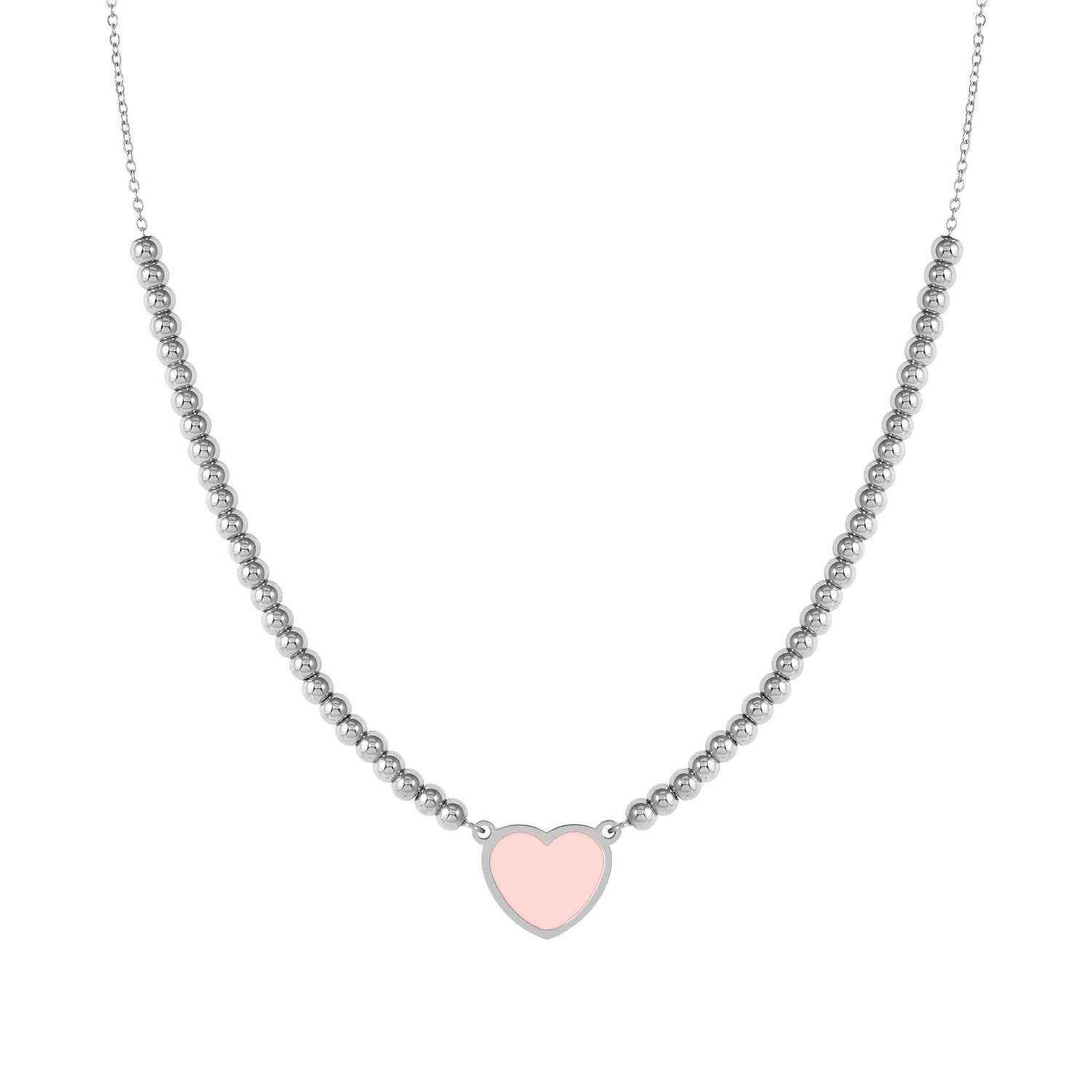Nomination EMOSFERE Halskette mit Edelstahlperlen, dazu 1 mit Emaille verziertes Schmuckelement (006_(Herz, Rosa))