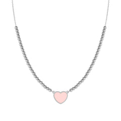 Nomination EMOSFERE Halskette mit Edelstahlperlen, dazu 1 mit Emaille verziertes Schmuckelement (006_(Herz, Rosa))