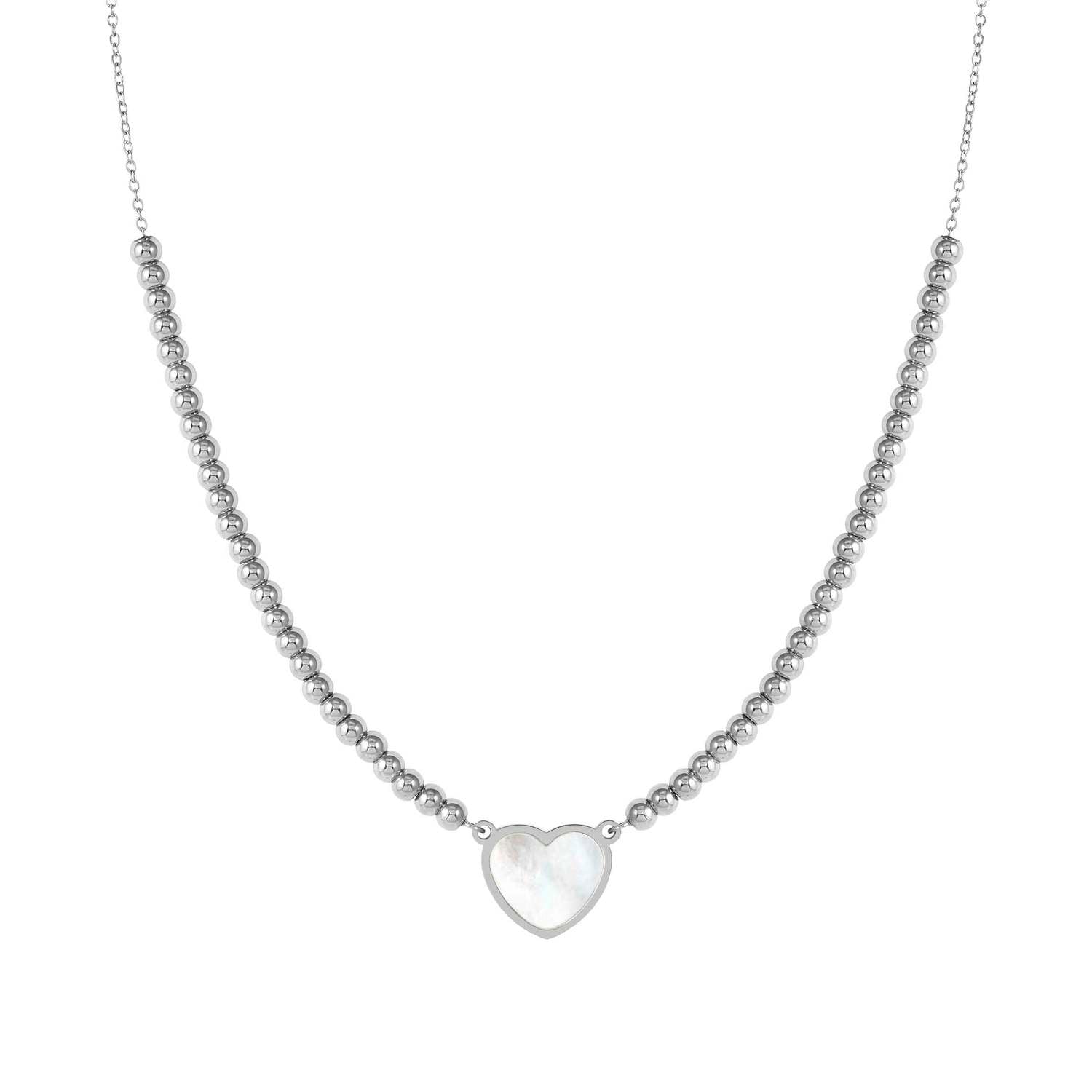 Nomination EMOSFERE Halskette mit Edelstahlperlen, dazu 1 mit Perlmutt verziertes Schmuckelement (036_(Herz, Weiß))