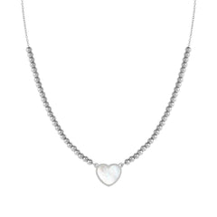 Nomination EMOSFERE Halskette mit Edelstahlperlen, dazu 1 mit Perlmutt verziertes Schmuckelement (036_(Herz, Weiß))