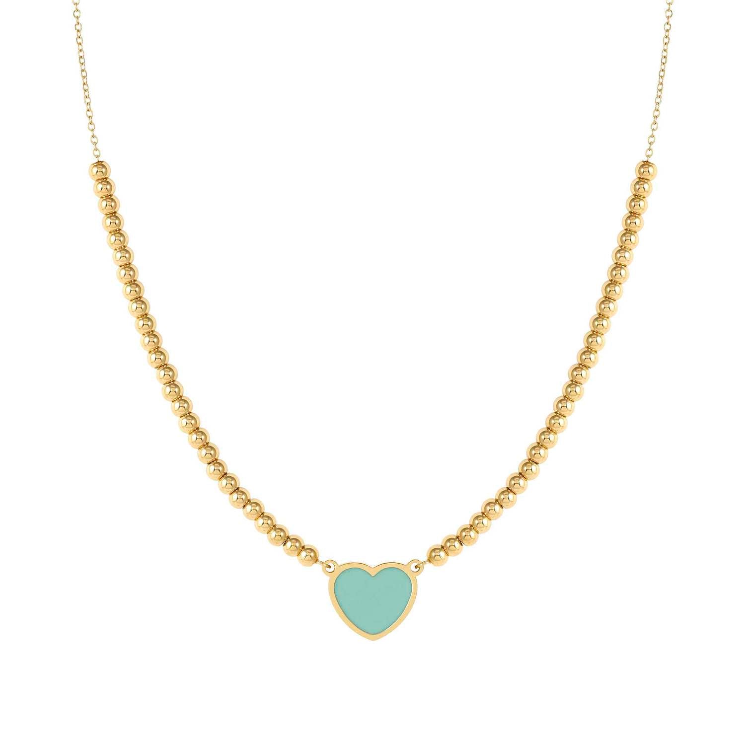 Nomination EMOSFERE Halskette mit Edelstahlperlen, gold PVD-beschichtet, dazu 1 mit Emaille verziertes Schmuckelement (002_Herz (wassergruen))