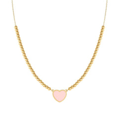 Nomination EMOSFERE Halskette mit Edelstahlperlen, gold PVD-beschichtet, dazu 1 mit Emaille verziertes Schmuckelement (006_(Herz, Rosa))