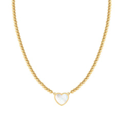 Nomination EMOSFERE Halskette aus Edelstahlperlen, gold PVD-beschichtet, dazu 1 mit Perlmutt verziertes Schmuckelement (036_(Herz, Weiß))