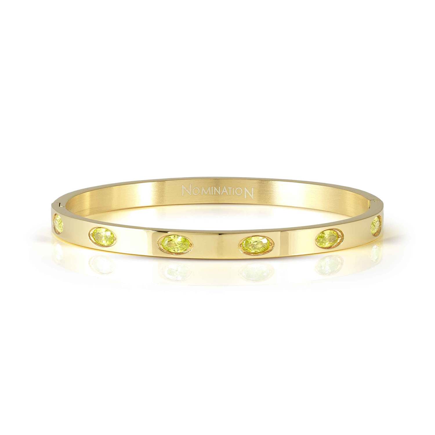 Nomination PRETTY BANGLES NEW EDITION Armreif (MEDIUM) aus Edelstahl, mit 6 Cubic Zirkonia-Pavés (oval) verziert (046_(Grün, Gold))