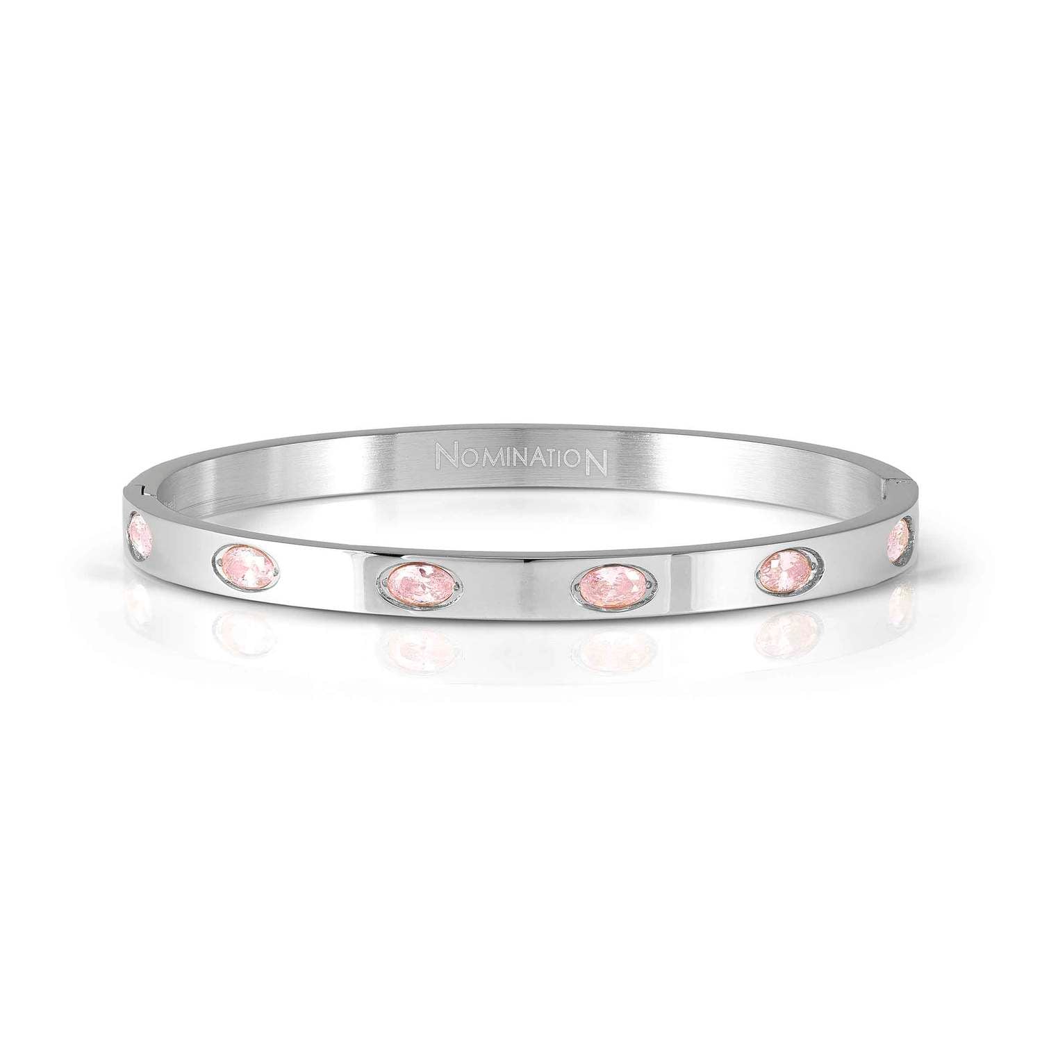 Nomination PRETTY BANGLES NEW EDITION Armreif (LARGE) aus Edelstahl, mit 6 Cubic Zirkonia-Pavés (oval) verziert (002_ROSA)
