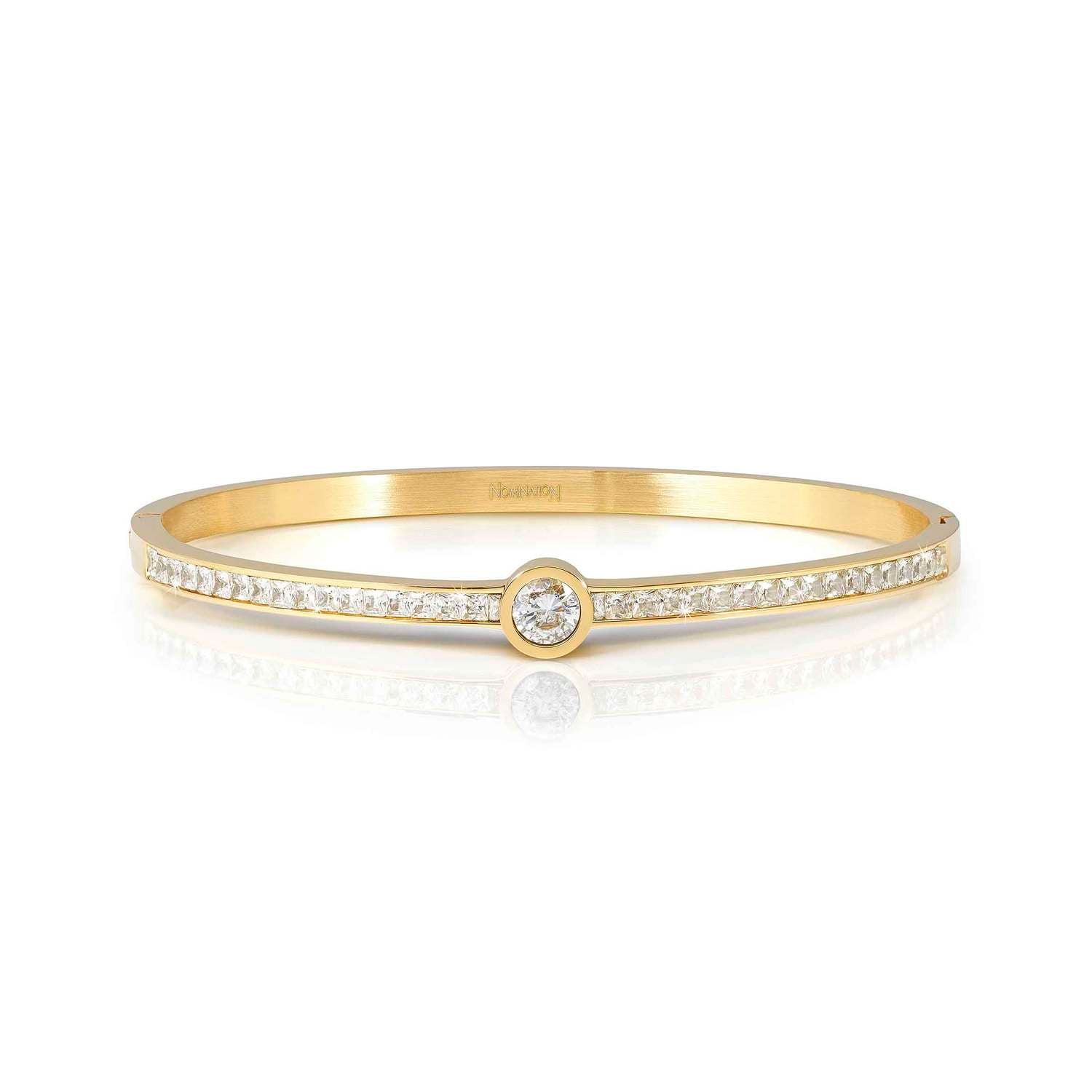 Nomination PRETTY BANGLES NEW EDITION Armreif (SMALL) aus Edelstahl, mit Cubic Zirkonia voll besetzt (020_(Weiss, Gelbgold))