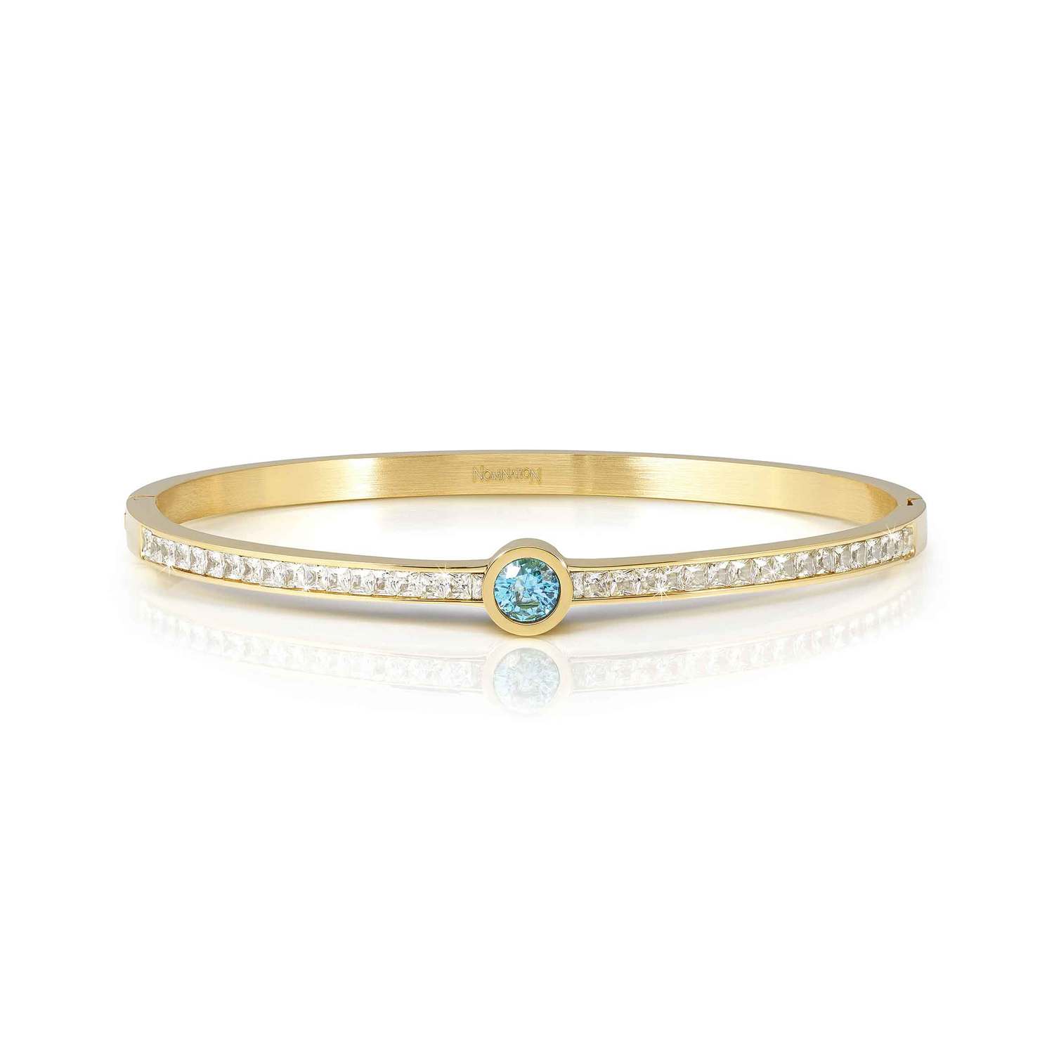 Nomination PRETTY BANGLES NEW EDITION Armreif (LARGE) aus Edelstahl, mit Cubic Zirkonia voll besetzt (022_(Hellblau, Gelbgold))