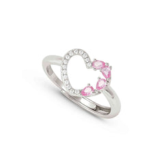 Nomination SHINE ME UP Ring aus 925er Silber, dazu mit Cubic Zirkonia besetztes Schmuckelement (004_(Herz, Weiß/Rosa))