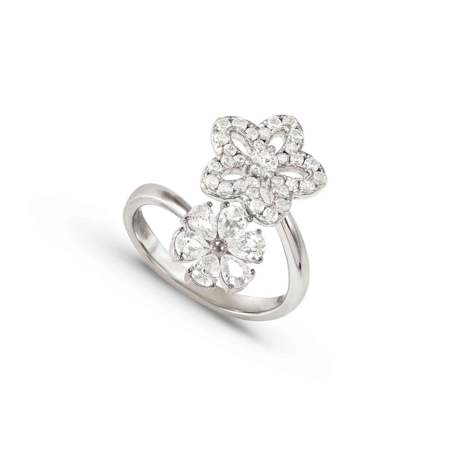 Nomination SWEETMADAME 'Toi-et-Moi'-Ring aus 925er Silber, dazu 2 mit Cubic Zirkonia verzierte Schmuckelemente (010_Blume-004_Grosse 11)
