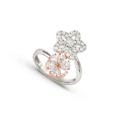 Nomination SWEETMADAME 'Toi-et-Moi'-Ring aus 925er Silber, dazu 2 mit Cubic Zirkonia verzierte Schmuckelemente (011_Blume (Rosegold)-004_Grosse 11)
