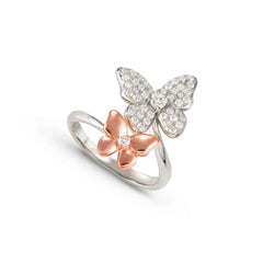 Nomination SWEETMADAME 'Toi-et-Moi'-Ring aus 925er Silber, dazu 2 mit Cubic Zirkonia verzierte Schmuckelemente (041_(Schmetterling, Rosegold)-006_Grosse 15)