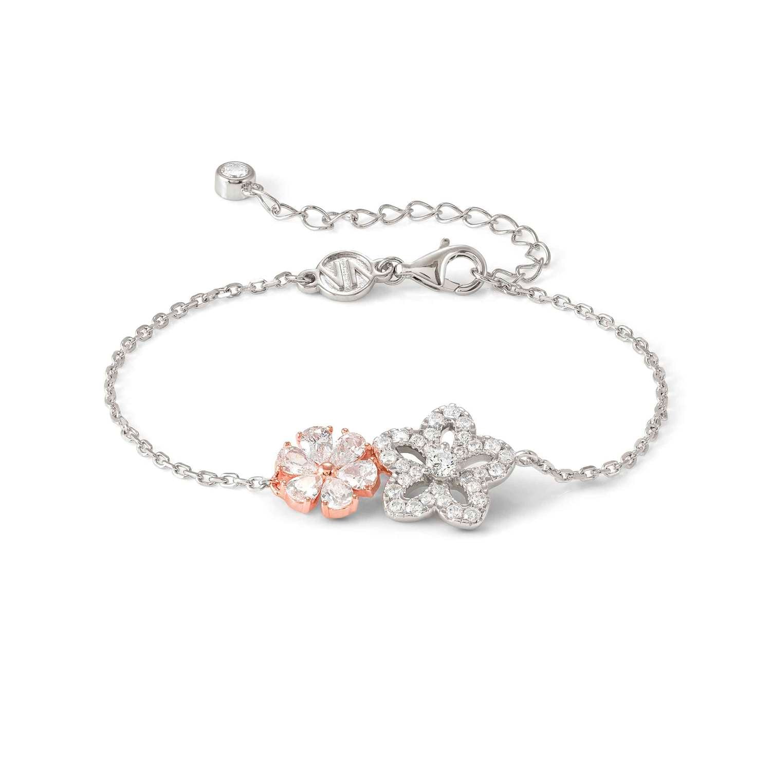 Nomination SWEETMADAME Armband aus 925er Silber, dazu 2 mit Cubic Zirkonia verzierte Schmuckelemente (011_Blume (Rosegold))