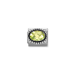 Nomination COMPOSABLE CLASSIC FACETTIERTE CZ Element aus Edelstahl, mit facettiertem CZ (oval) in 925er Silber Kugel-Fassung verziert (004_GRUEN)