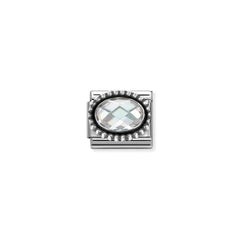 Nomination COMPOSABLE CLASSIC FACETTIERTE CZ Element aus Edelstahl, mit facettiertem CZ (oval) in 925er Silber Kugel-Fassung verziert (010_WEISS)