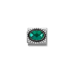 Nomination COMPOSABLE CLASSIC FACETTIERTE CZ Element aus Edelstahl, mit facettiertem CZ (oval) in 925er Silber Kugel-Fassung verziert (027_SMARAGDGRUEN)